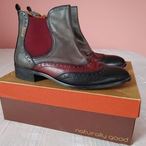 Pikolinos Burgundy, Black And Gray Wingtip Chelsea Brogue Boots